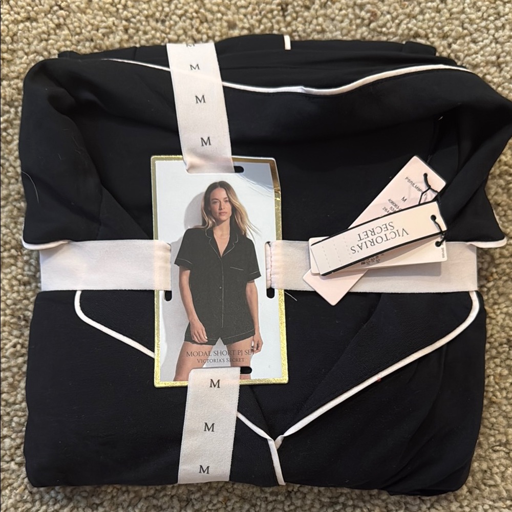 Victoria's Secret Black Pajama Set with Classic Piping